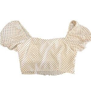 Altar’d State Puff Sleeve Polka Dot Crop Top Size M Cottagecore Tie Back